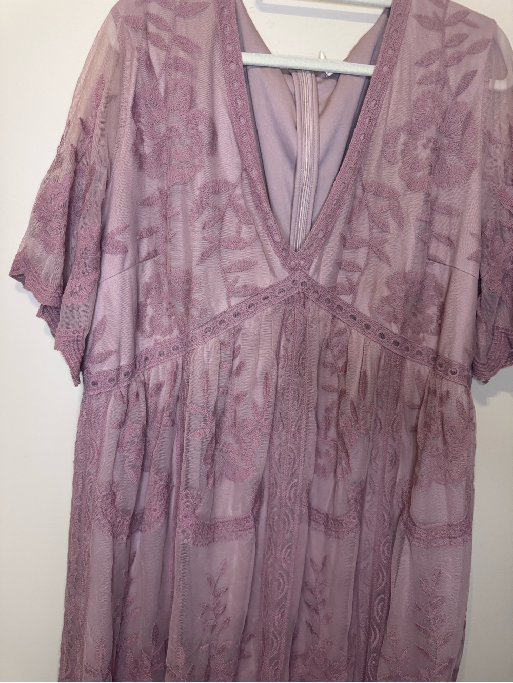 PinkBlush Mauve Lace Mesh Overlay Maternity Maxi Dress | 3X - Picture 7 of 12